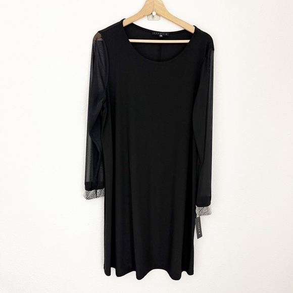 NWT Tiana B Black Long Sleeve Dress with Pearl Cuff Embellishment, Size 1X - Picture 1 of 10